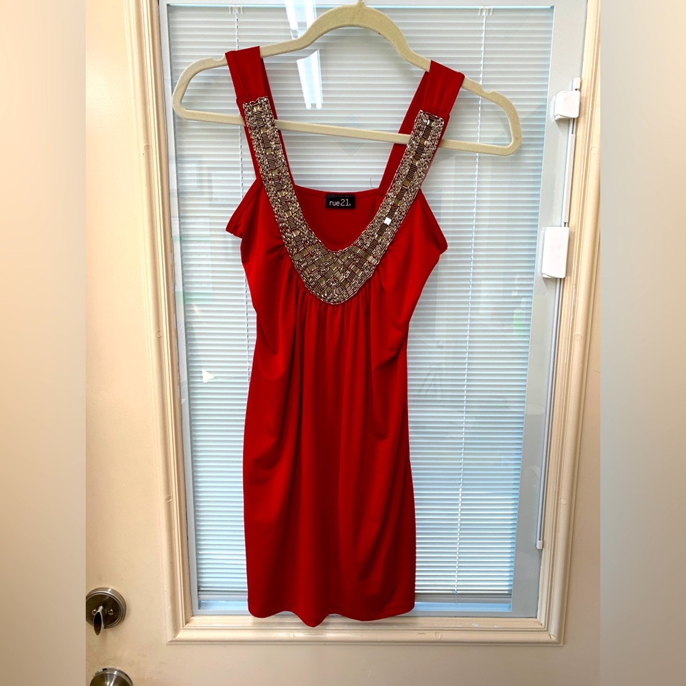 Red with silver sequins dressy top
